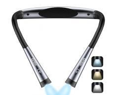 Lampada da Lettura, Gritin LED Luce del Libro Ricaricabile per Letto,Dimmerazione Continua,3 Colori,Autonomia di Oltre 80 ore, Design Ergonomico Intorno al Collo Comodo e Flessibile