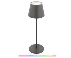 Lampada da Tavolo Senza Fili,Dimmerabile RGB 8 Colore Metallo Touch Lampada da Scrivania Ricaricabile,Interni ed Esterni IP54 Portatile Lampada da Tavolo per Ristoranti,Giardino,Balcone(Grigio)