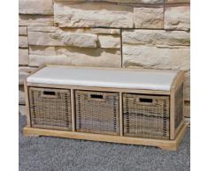 Panca cassettiera con 3 ceste multiuso design decorativo legno 112x37x46cm