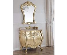 Simone Guarracino Como e Specchio Anderson Stile Barocco Francese arredo Bagno bombato Foglia Oro Marmo Crema pomelli Crystal SW