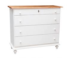 Biscottini Cassettiera legno massello 114x48x99 cm | Cassettiera shabby chic | Como cassettiera vintage 4 cassetti | credenza vintage