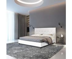 Dmora Letto Matrimoniale Con Testiera, Made In Italy, Struttura In Legno Ed Ecopelle, 172X203Xh100 Cm, Colore Bianco
