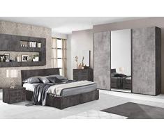 Dafne Italian Design Camera Completa - Ossido, cemento ( Letto matrimoniale, Armadio, Comodino, Specchiera, Comò)