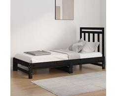 Camerina Dormeuse Estraibile Nera 2X(90x190) cm Legno Massello di Pino,Dormeuse Estraibile,Dormeuse con Letto Estraibile,Dormeuse da Soggiorno(SPU:3108361)