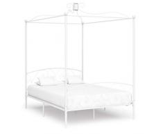 vidaXL Letto a Baldacchino con Rete a Doghe Elegante Classico Robusto Telaio Superiore Struttura Giroletto Bianco in Metallo 120x200 cm