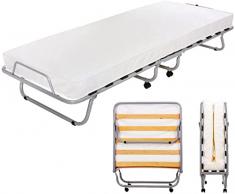 Leonardo - brandina pieghevole 90 cm X 200 cm, completa di materasso waterfoam altezza 10 cm, struttura pieghevole e salvaspazio con rotelle, doghe in legno di betulla- 100% MADE IN ITALY