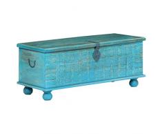 Festnight Cassapanca Contenitore Retro Vintage da Interno e Corridoio in Legno Massello di Mango Verniciato Blu 100x40x41 cm