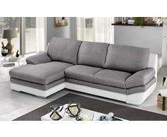 Dafne Italian Design Divano Letto angolare 2 posti con penisola a Sinistra. Similpelle Bianco, Tessuto Grigio (cm. 271 x 166 x 91h)