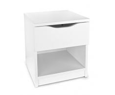 Leomark comodino moderno in legno con cassetto e scompartimento apertoin, comodino per bambini, colore bianco, dimensioni: 40cm x 38cm x 42cm (LxWxH)