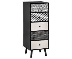 homcom Mobile Cassettiera 5 Cassetti Fantasia Geometrica, Arredamento Moderno Camera e Ingresso, 39.5x39.5x110cm Nero Grigio