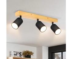 Ketom Lampada Faretti da Soffitto Orientabili Nero, GU10 Faretti Soffitto con 3 Faretti, Legna Lampada Faretti, Applique Faretti Soffitto Moderno per Camera letto Salotto Soggiorno Cucina Corridoio