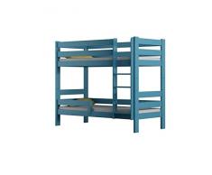 Letto a castello in legno naturale di pino, 90 x 180 cm, colore: blu Victor