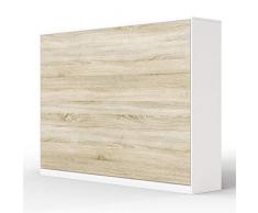 SMARTBett Letto a Scomparsa Basic Letto Ribaltabile Letto a Muro (140x200 Orizzontale, Bianco/Rovere Sonoma Parte Frontale)