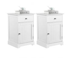 Yaheetech Set 2 Comodini Camera da Letto Comodino con Cassetto Bianco Armadietto con Anta Moderno Mobiletto da Salotto Mobile da Soggiorno 40 x 35 x 60 cm