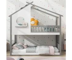 Tcewhhy Letto a castello con scala ad angolo retto, lettino con protezione anticaduta e struttura in legno di pino 90 x 200 cm, letto matrimoniale per bambini e ragazzi (grigio, bianco)