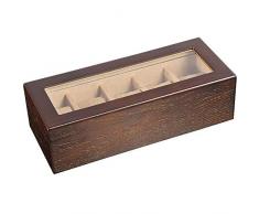 Cassapanca portaoggetti per Orologi Vintage in Legno con ripiano in Vetro per 6 Orologi