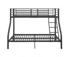 Tidyard Letto a Castello Nero in Metallo 140x200 cm/90x200 cm,Include Barre di Sicurezza e Scala Protetta