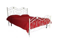 Letto Matrimoniale, Ferro BATTUTO, Modello Laura, 100% Made in Italy (Avorio, Sfumature Oro)