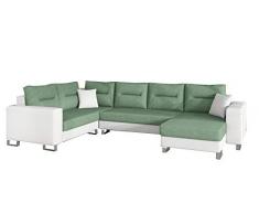 E- Meubles - Grande divano angolare XXL a U panoramico, letto convertibile con bauletto 6/7 posti, in tessuto e similpelle, per soggiorno e soggiorno