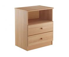 Erst-Holz Solido Alto Comodino in Faggio massello con 2 cassetti e ripiano Aperto 90.20-K35