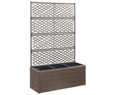 FIRBNUS 83x30x130 cm Letto Rialzato con Traliccio e 3 Vaso Rimovibile Traliccio Integrato Letto Vegetale Vaso da Giardino Fioriera da Giardino Vaso di Fiori per Patio Marrone in Polyrattan