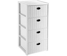 SF SAVINO FILIPPO Mobile cassettiera 4 cassetti in plastica Bianca Finto Vimini da Bagno Camera