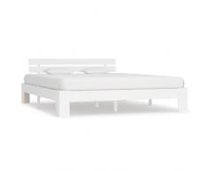 vidaXL Legno Massello Pino Giroletto Classico Elegante Robusto Struttura Telaio Letto Bianco 160x200 cm con Testiera Doghe in Compensato