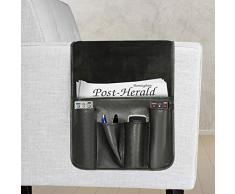 FONDUO Borsa portaoggetti per divano e bracciolo, in pelle, per divano e comodino, con 7 tasche, porta telecomando per TV, salvaspazio, per riviste, telefono, iPad, colore: nero