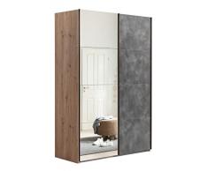 Composad | Armadio della Linea SYSTEMA, Armadio a 2 Ante Scorrevoli con Ante a Specchio, Camera da letto, Dimensioni (LxAxP) 150x223x67 cm, Colore Rovere Oak Miele e Grigio Tadao, Made in Italy
