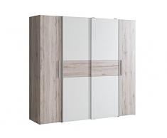AVANTI TRENDSTORE - Flavi - Armadio con 2 ante battente e 2 scorrevoli. Disponibile in diversi colorazioni. Dimensioni LAP 200,1x190,5x61,6 cm (Quercia sabbia/bianco)