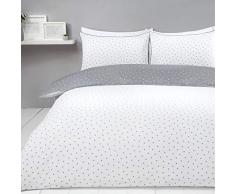 Sleepdown - Set copripiumino double-face per letto super king, motivo a pois, facile da pulire, in cotone super morbido, motivo a pois bianchi e grigi, dimensioni 220 x 260 cm + 2 federe abbinate.