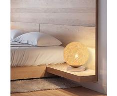 AOKARLIA Luce Notturna Creativo Lampada Palla di Rattan da Tavolo Comodino Rurale Camera Letto Moderno Decorazione Regalo, Legno