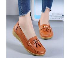 ZHRUI Mocassino da Donna in Pelle New Smart Fannullone con Lacci e pattina sul Comodino (Colore : Arancia, Dimensione : 2 UK)