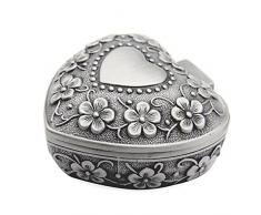 ENOSTORE Classico Vintage Antico Forma di Cuore Gioielli Anello Piccolo Trinket Storage Organizer Cassapanca Argento