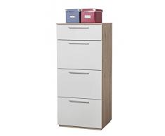Cassettiera quattro cassetti moderna rovere e laccato bianco CT2161 L50h112p41