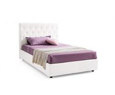 Zucca Mobili Letto 1 piazza e mezzo imbottito con contenitore Gigio capitonnè Bianco 121