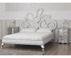 SIMONE GUARRACINO LUXURY DESIGN Letto Matrimoniale Debby Stile Contemporaneo King Size Foglia Argento e Bianco Laccato Ecopelle Bianca Bottoni Crystal SW