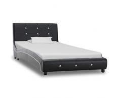 Festnight Struttura Letto Singolo,Struttura Letto Matrimoniale Design Moderno in Ecopelle Nero/Bianco,Letto con Doghe,Giroletto in Ecopelle,Letto Design,Letto in Ecopelle 200x90/120/140/160/180 cm