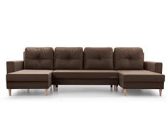 Mb-moebel - Ampio divano angolare XXL a U panoramico convertibile in letto con contenitore, 6/7 posti, in tessuto, per soggiorno e salone, 300 x 137 x 84 cm, Carl, marrone