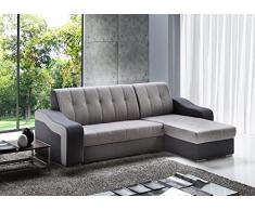 MY BRAND Germanvox Divano Gilda ad Angolo, Funzione Letto e Chaise Longue Contenitore Reversibile, Rivestimento tessuto Cat. Extra, Grigio scuro e grigio chiaro L.247 P.157 H.88 cm