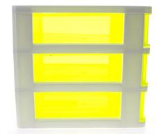 cassettiera minicassetti cassetti scrivania in plastica semitrasparente, scatola portaoggetti, multiuso giallo 3 cassetti