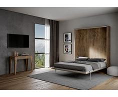 IMAGO FACTORY Kento – Mobile con Letto a Scomparsa Matrimoniale, Letto Richiudibile, Letto Chiudibile a Muro, Materasso non Compreso, Salvaspazio, il Letto arriva Smontato, Noce