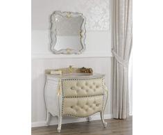 SIMONE GUARRACINO LUXURY DESIGN Como e Specchio Ramirez Stile Barocco Veneziano arredo Bagno bombato Crackle e Foglia Oro Marmo Crema Ecopelle Champagne Bottoni e pomelli Crystal SW