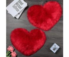 2 Pezzi Soffice Tappeto in Pelle di Montone Sintetico Tappeto a Forma di Cuore Pelo per Stanza per Casa Soggiorno Divano Camera Piano, 12 x 16 Pollici (Rosso)