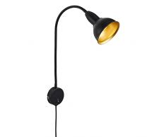 BRILONER - Lampade da letto, lampada da parete, lampada da lettura, con braccio flessibile, interruttore on/off, 1 x E14, max. 25 Watt, metallo, nero e oro