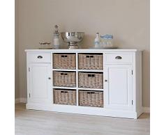 Grafelstein Hamptons Long Island - Comò con cestini in Rattan, Colore: Bianco