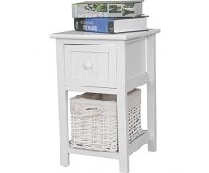 Set di 2 Comodini Bianchi Shabby Chic in Legno Cassetti con Cassettiera in Vimini