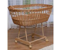 WALDIN Culla con cappotta,Culla con ruote XXL,IN 6 VARIANTI,telaio/ruote naturali non trattati,colore tessile bianco