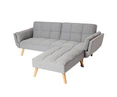 Mendler Divano letto divano angolare con penisola HWC-K18 legno tessuto grigio chiaro
