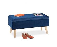 Relaxdays Panca Contenitore, 40x41x80 cm, 40L, Seduta Imbottita, Gambe in Legno, Pouf Cassapanca, 2 Posti, Blu Scuro